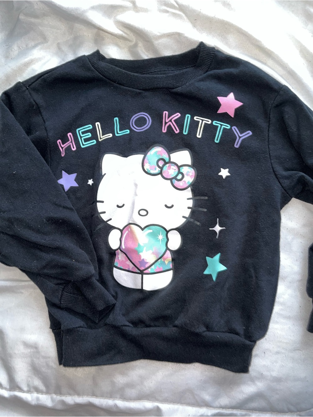 Hello Kitty Black Sweatshirt with Pastel Multicolor Graphics